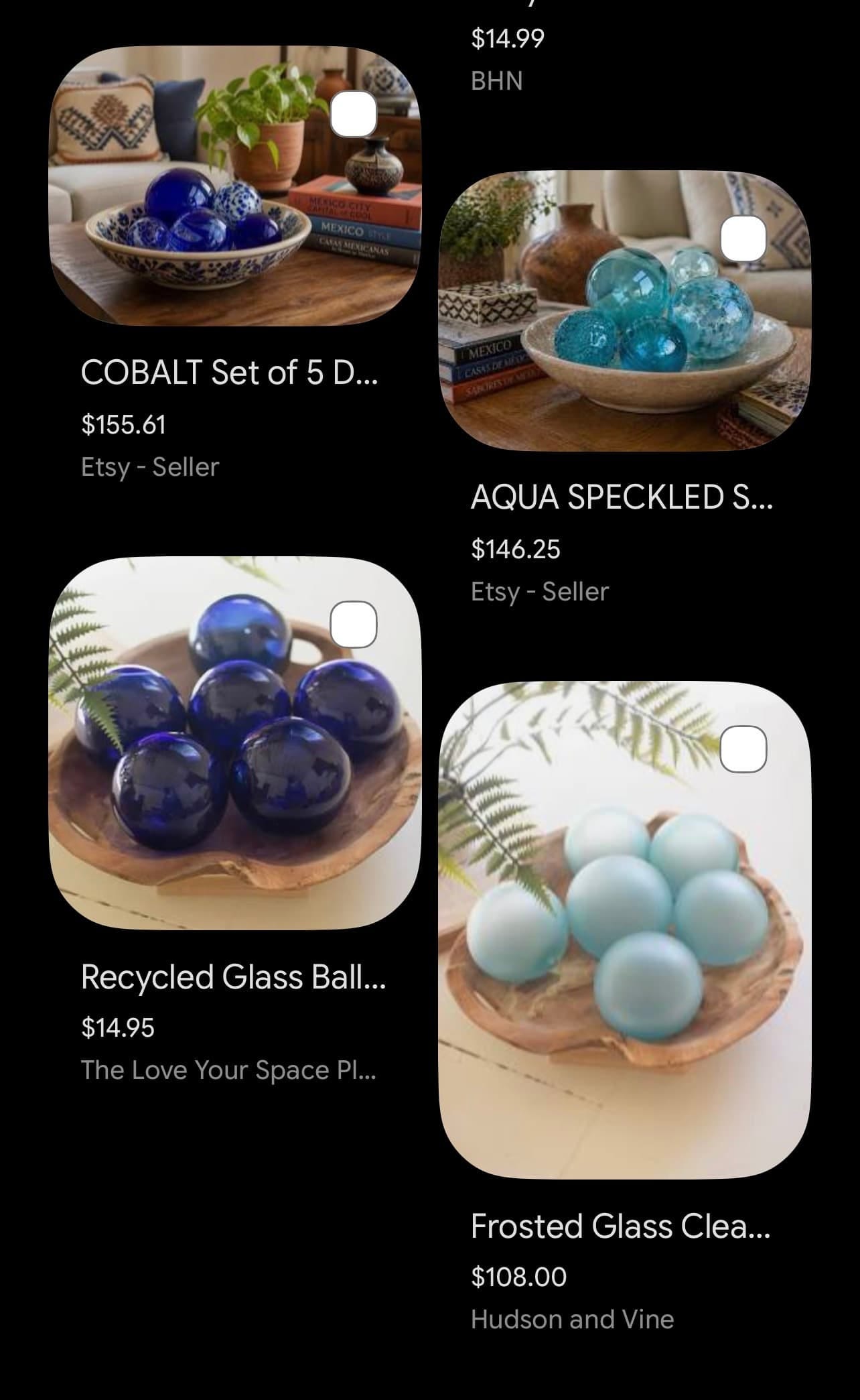 screenshot of multiple glass orb options from Gemini