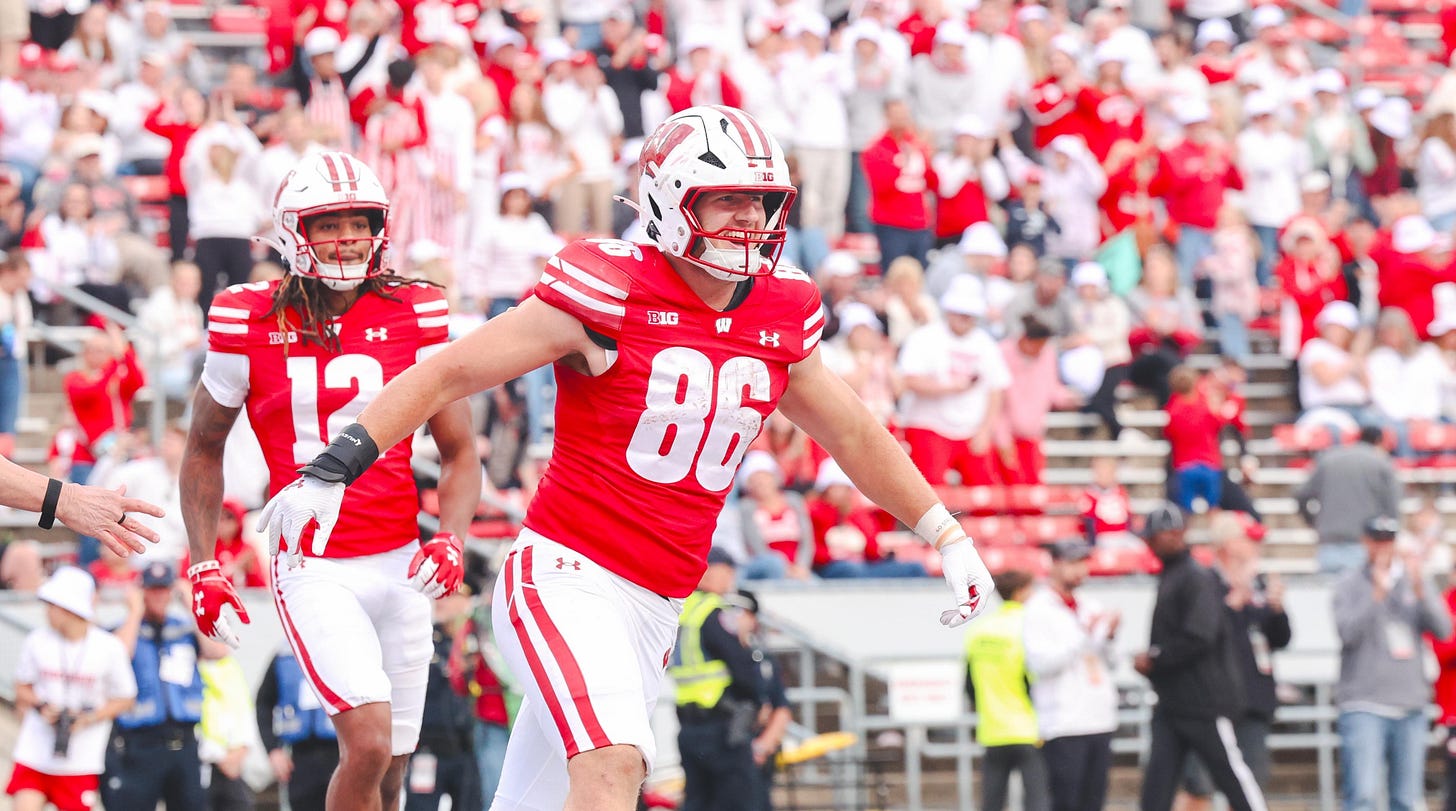 Wisconsin Badgers tight end Lance Mason celebrates after a touchdown against Middle Tennessee State at Camp Randall Stadium. Wisconsin Badgers tight end Lance Mason celebrates after a touchdown against Middle Tennessee State at Camp Randall Stadium.