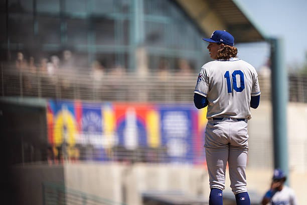 Tyler Glasnow of the Los Angeles Dodgers pitches during the game against the Lake Elsinore Storm at the Lake Elsinore Diamond in on August 4, 2026 in...