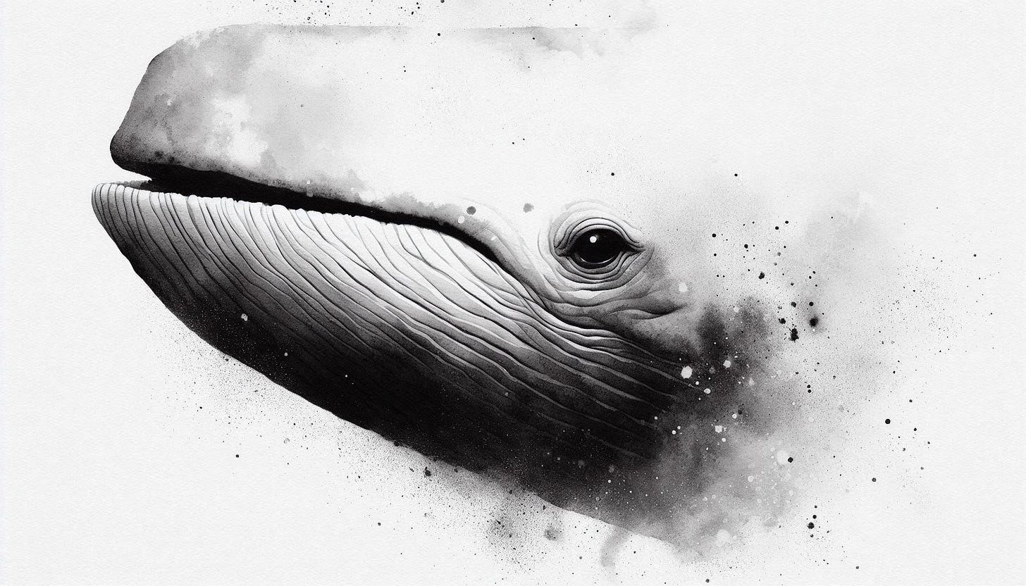 AI generated watercolor image of the whale Moby Dick