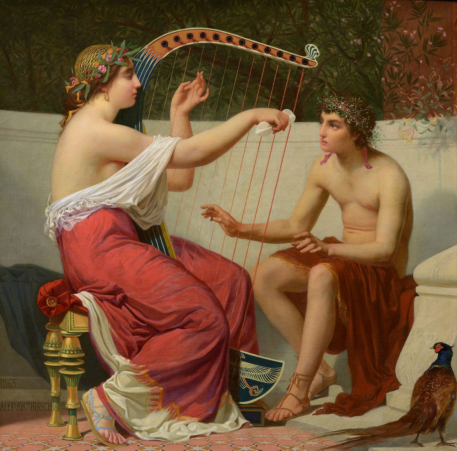 Nữ thần muse Calliope dạy nhạc cho con trai Orpheus.