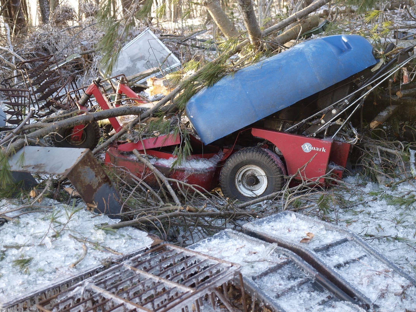 crushed lawnmower