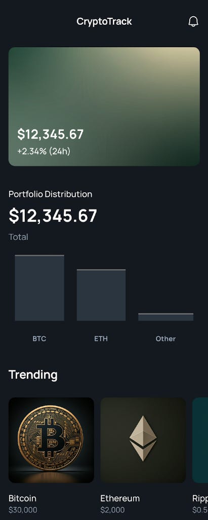 Kết quả thiết kế Crypto app từ Standard Mode trong Google Stitch