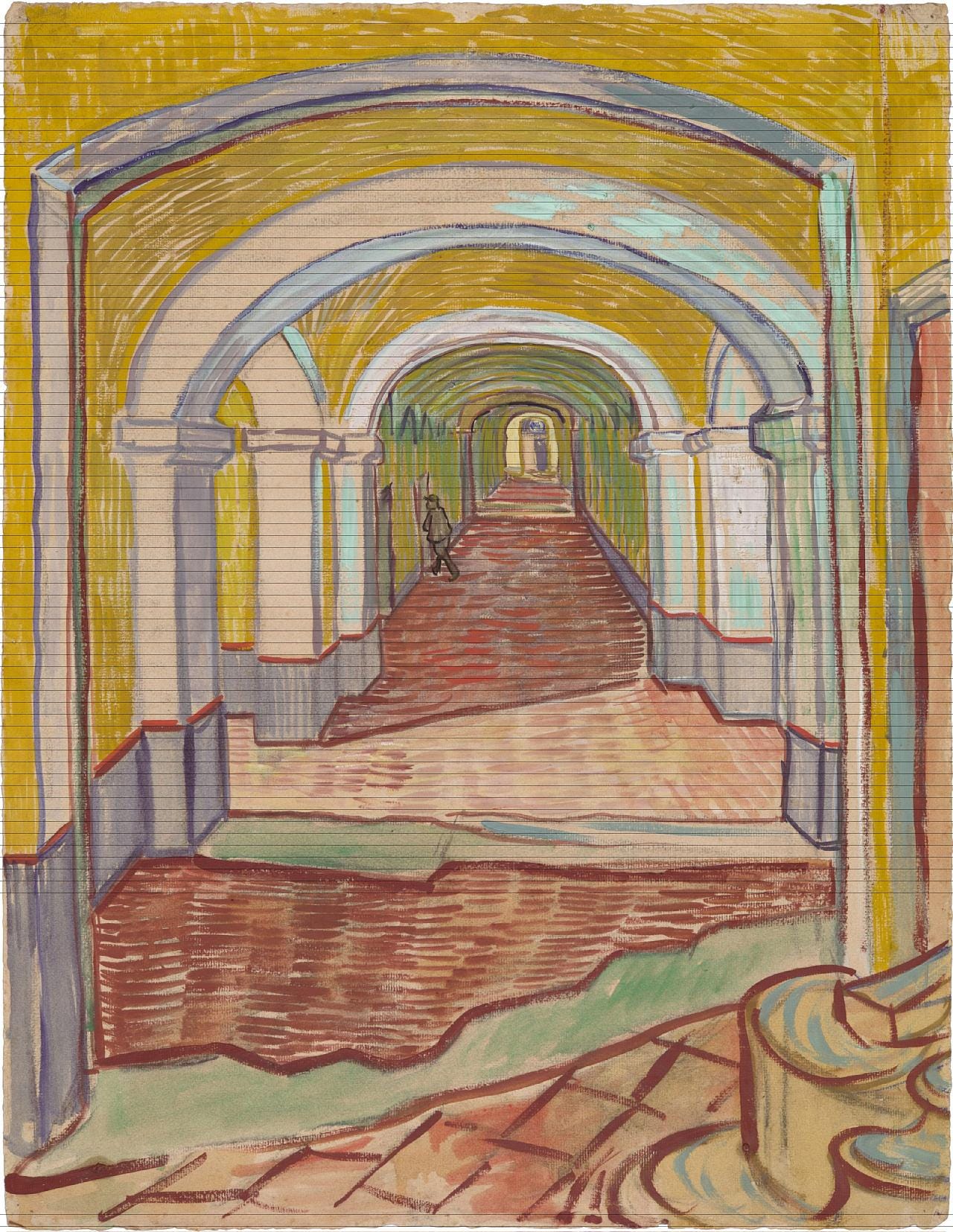 Long asylum corridor with leaning perspective Long asylum corridor with leaning perspective