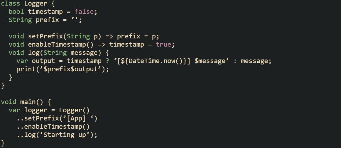 The Cascade Operator and Fluent Style in Dart