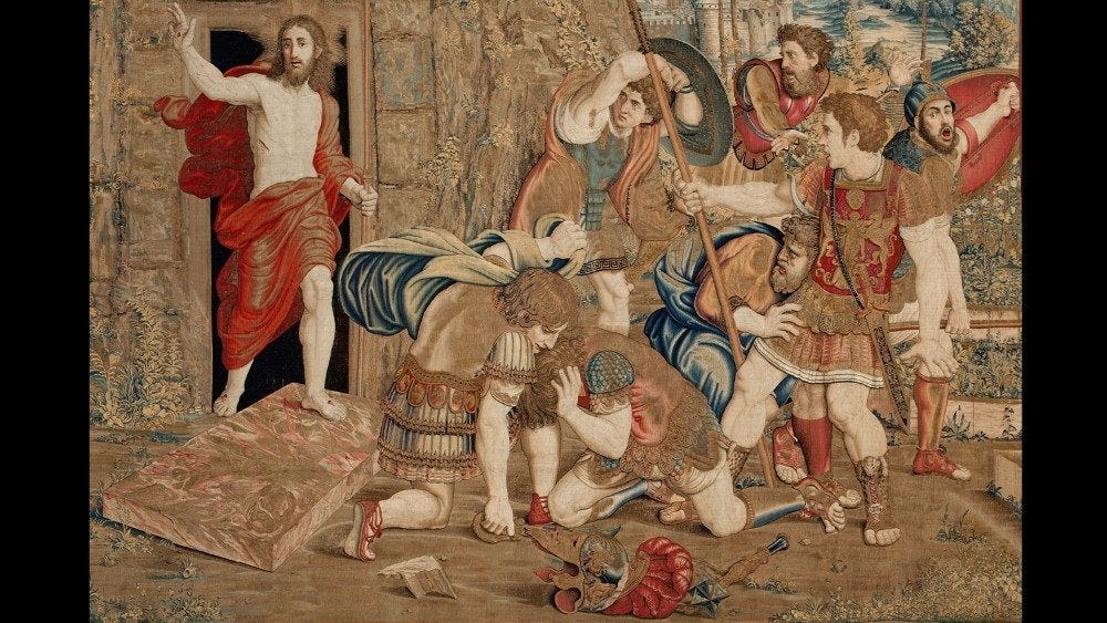 Flemish production, Brussels, workshop of Pieter van Aelst (d. Brussels 1532); design from the school of Raphael Sanzio (Urbino 1483 - Rome 1520), The Resurrection, tapestry, 1525 – 1531, © Musei Vaticani Flemish production, Brussels, workshop of Pieter van Aelst (d. Brussels 1532); design from the school of Raphael Sanzio (Urbino 1483 - Rome 1520), The Resurrection, tapestry, 1525 – 1531, © Musei Vaticani
