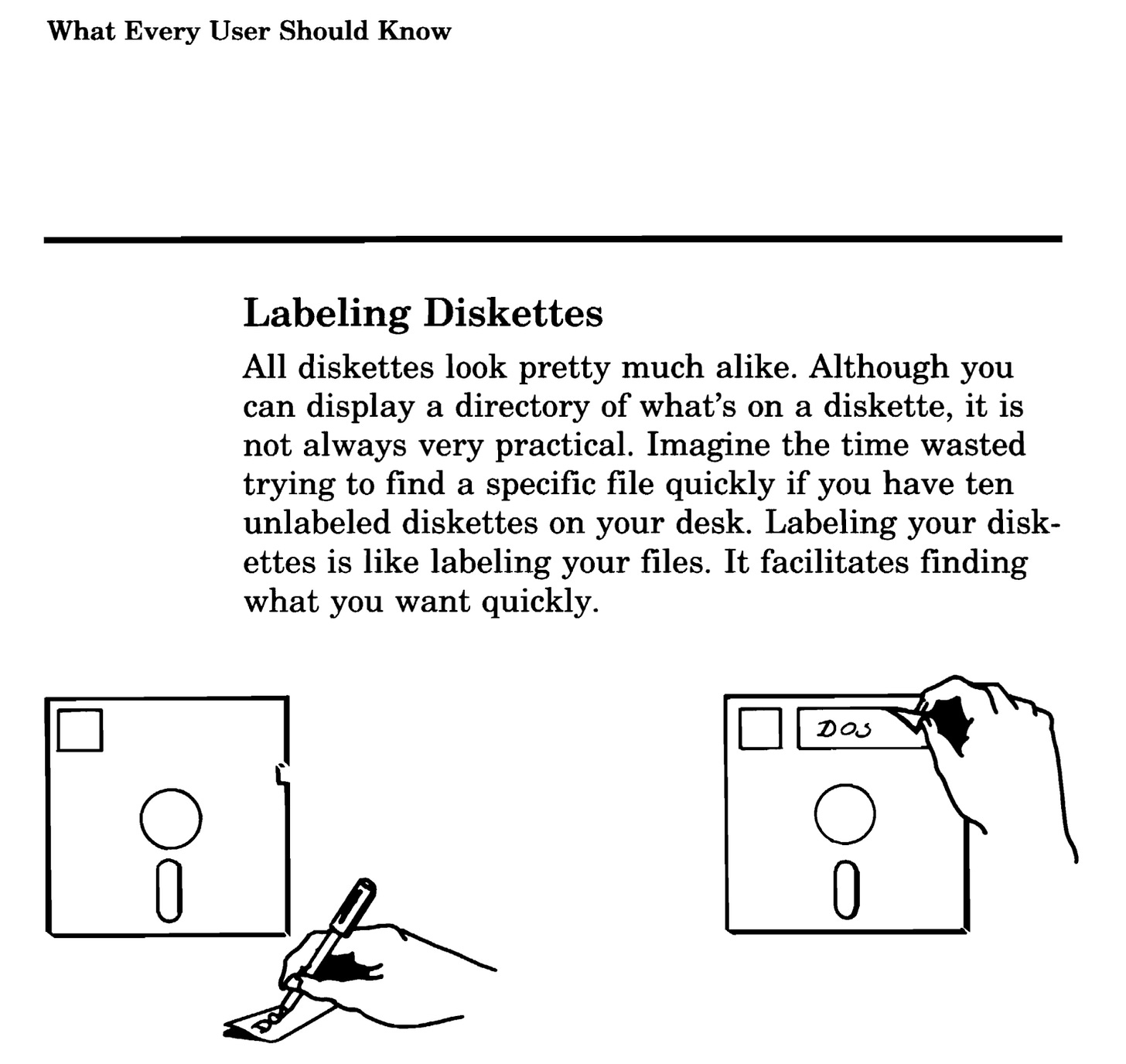 A page from the AT&T PC 6300 User's Guide, Chapter 4: "Labeling Diskettes"