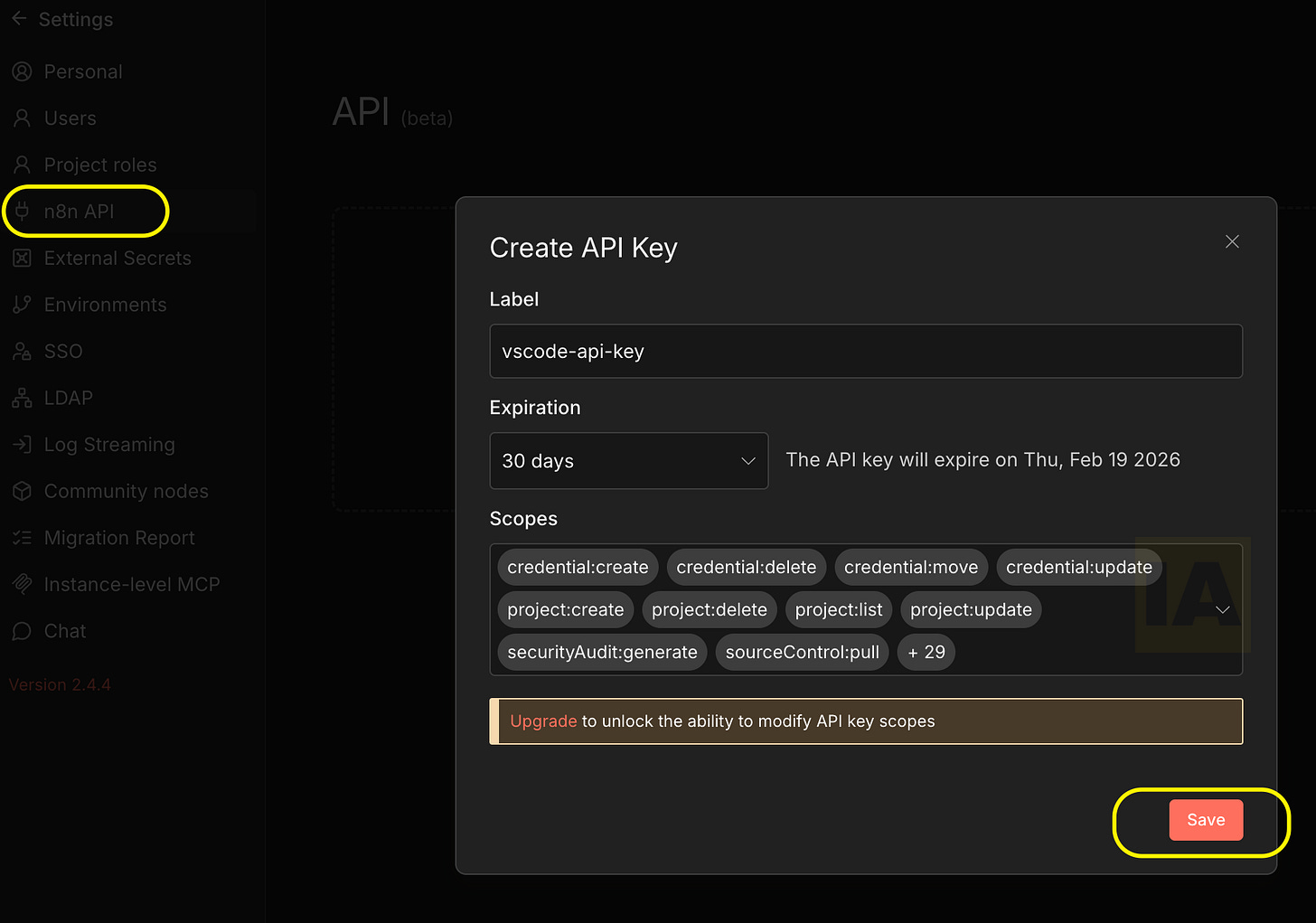 Criação do N8N API Key