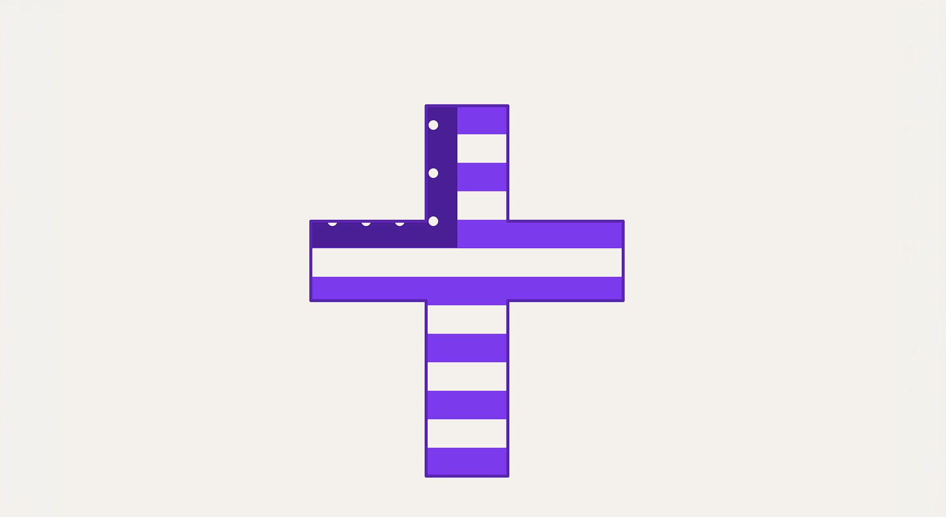 A Christian cross styled as a flag, in The Unholy Truth's violet, set on an off-white background. The cross is filled with horizontal stripes and has a dark canton with white dots in the upper-left arm, echoing a national flag and suggesting the fusion of Christianity with nationalism. A Christian cross styled as a flag, in The Unholy Truth's violet, set on an off-white background. The cross is filled with horizontal stripes and has a dark canton with white dots in the upper-left arm, echoing a national flag and suggesting the fusion of Christianity with nationalism.