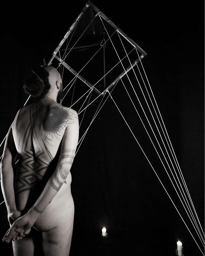 two photos of Charlyne's suspension work