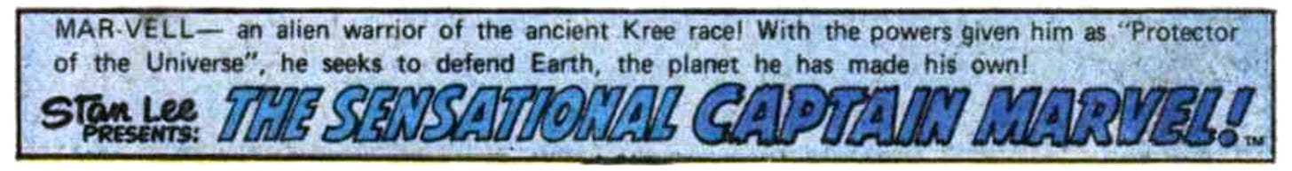 The page one header text that explains Captain Marvel is Mar-Vell, an alien hero who defends earth