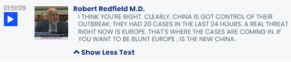 Redfield says China controlled outbreak.