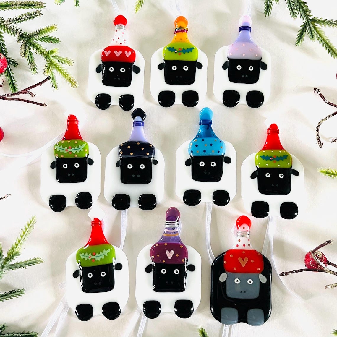 Fused Glass Sheep Christmas decorations Fused glass Christmas decoration, sheep decoration, tree decoration, Fused Glass Cornwall image 1