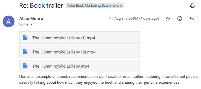 Here’s an example of a book recommendation clip I created for an author, featuring three different people casually talking about how much they enjoyed the book and sharing their genuine experiences.