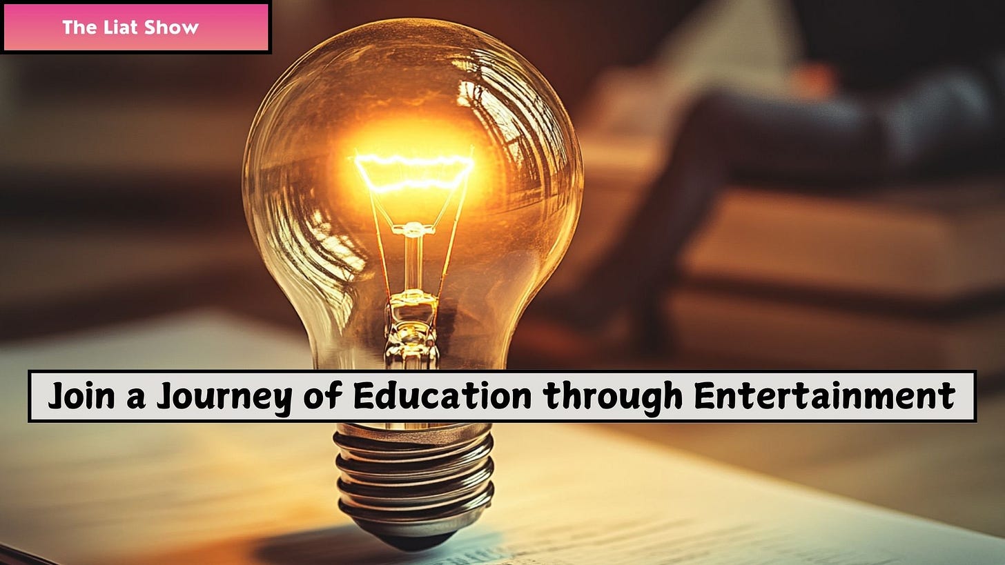 A glowing light bulb resting on an open book, symbolizing creativity, knowledge, and the power of ideas. The warm light reflects on the surface, creating an inviting and thought-provoking atmosphere. In the softly blurred background, a person is seen reading, reinforcing the theme of learning and discovery. This image represents the intersection of innovation, education, and inspiration, central to The Liat Show.