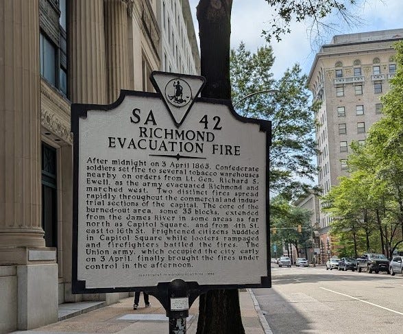 historical marker: Richmond evacuation fire