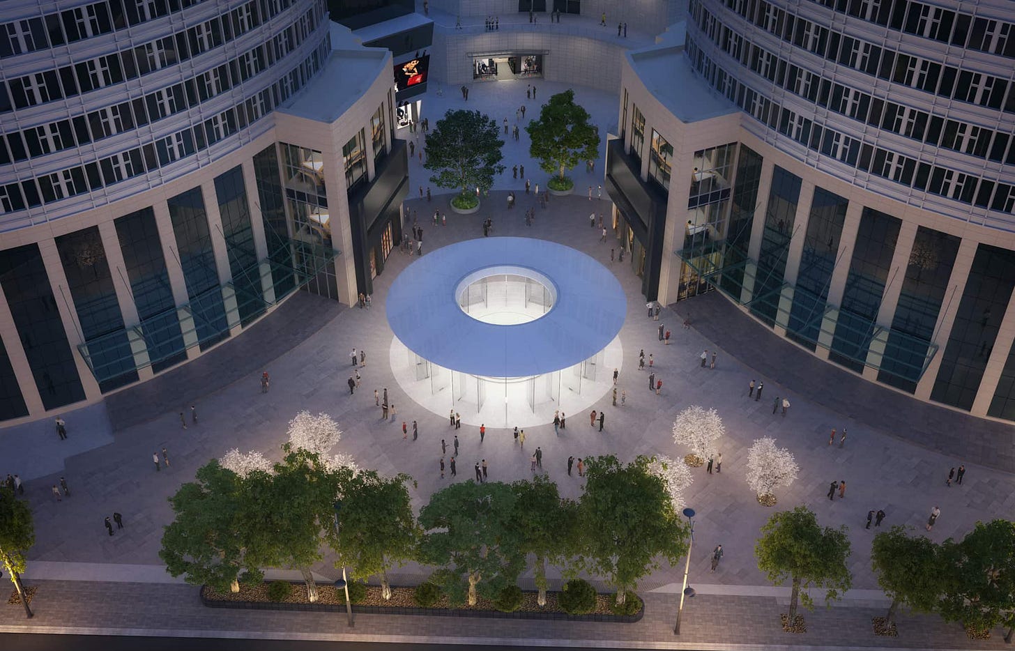 An undated rendering of Apple Kunming viewed from the air.