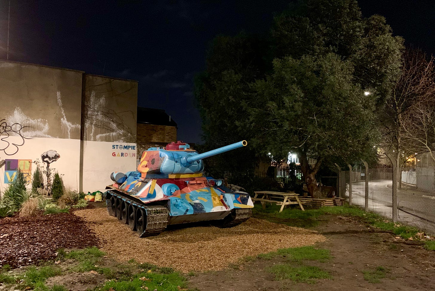 Another photo of Stompie the tank. This time it's night.