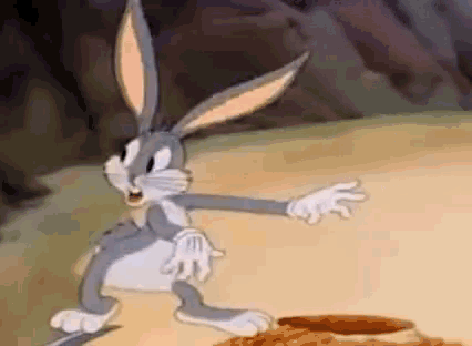 A cartoon gif shows Bugs Bunny swimming through the air into a rabbit hole.