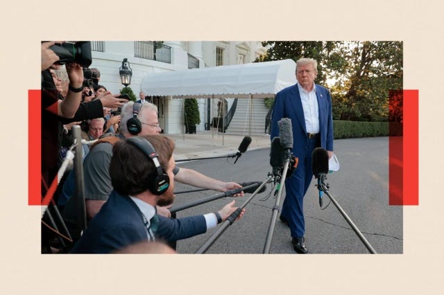 Donald Trump speaks to reporters before boarding the Marine One presidential helicopter and departing the White House on 24 June 2025 in Washington DC. 