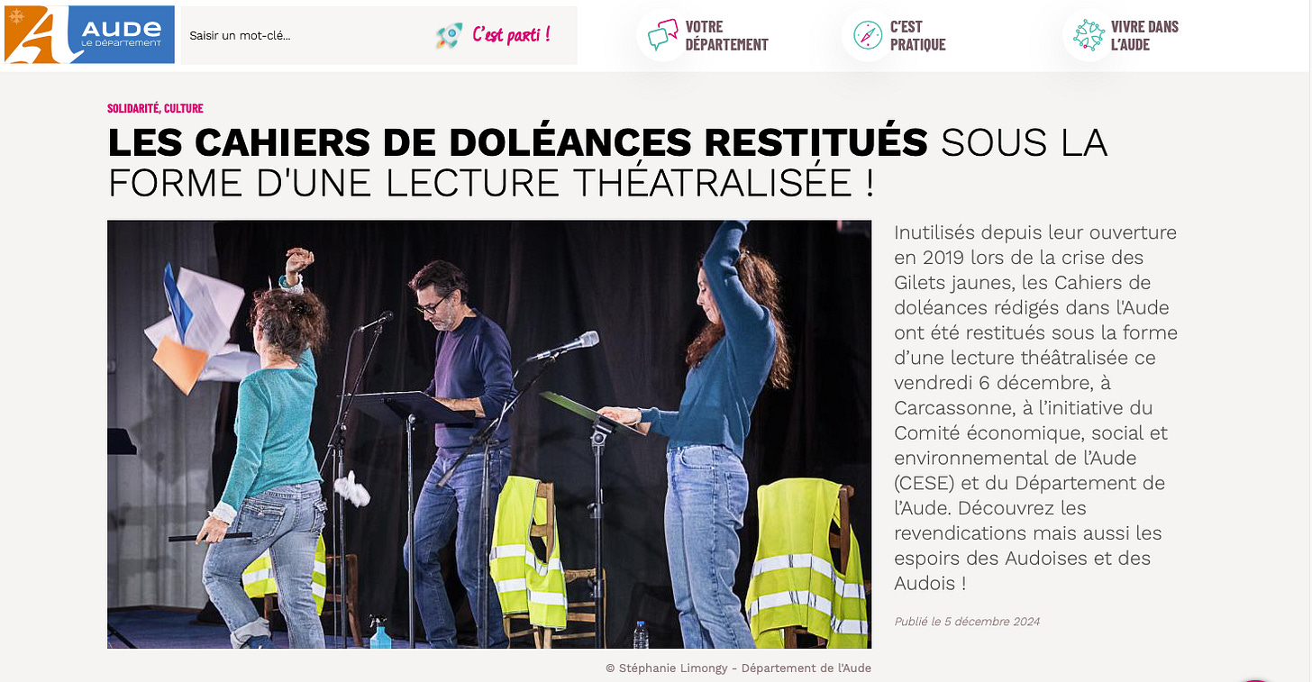 Site internet du Conseil départemental de l'Aude, page d'actualités