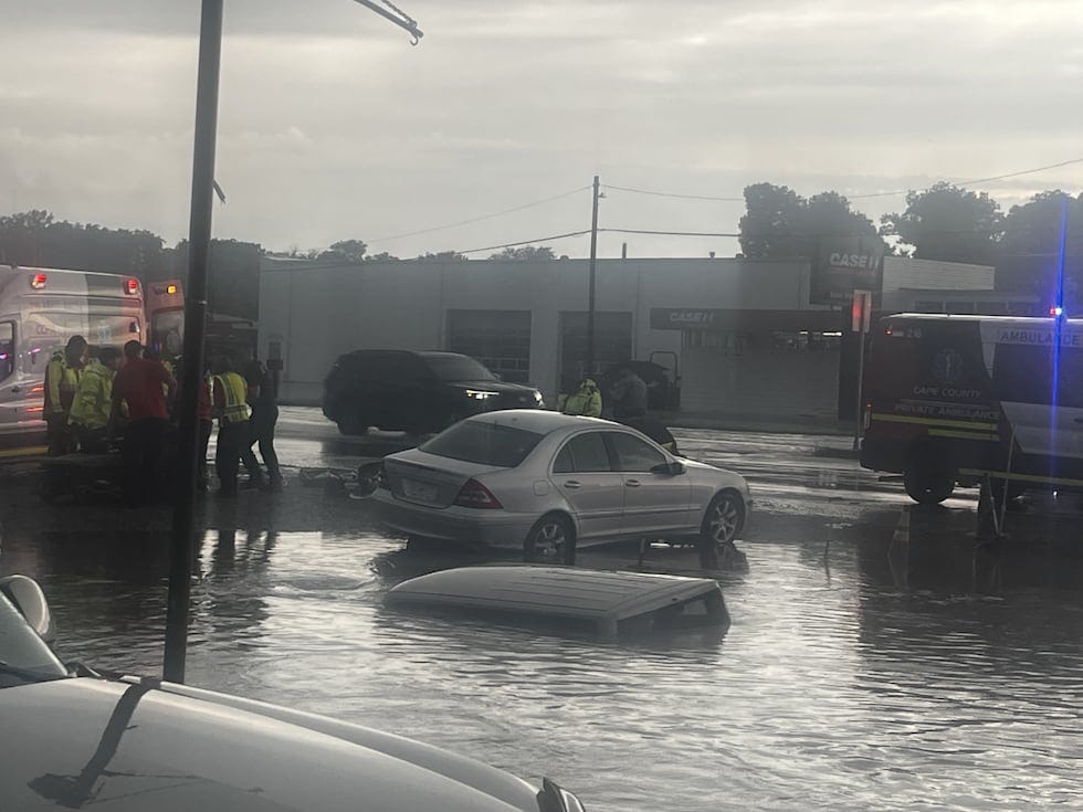 One person was injured and rescued from a flooded vehicle on South Kingshighway in Cape...