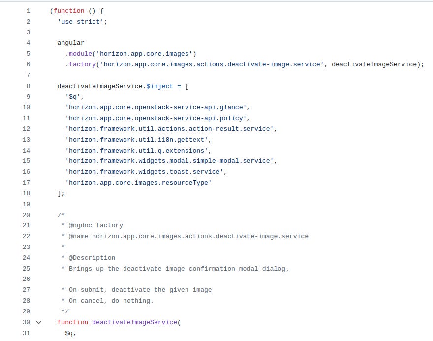 Deactivate image servce code snippet