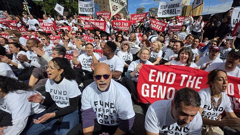 Photos from NYC where hundreds protested Israeli Prime Minister Benjamin Netanyahu's speech before the United Nations General Assembly on Sept. 24, 2026. (Source: Jon Farina)