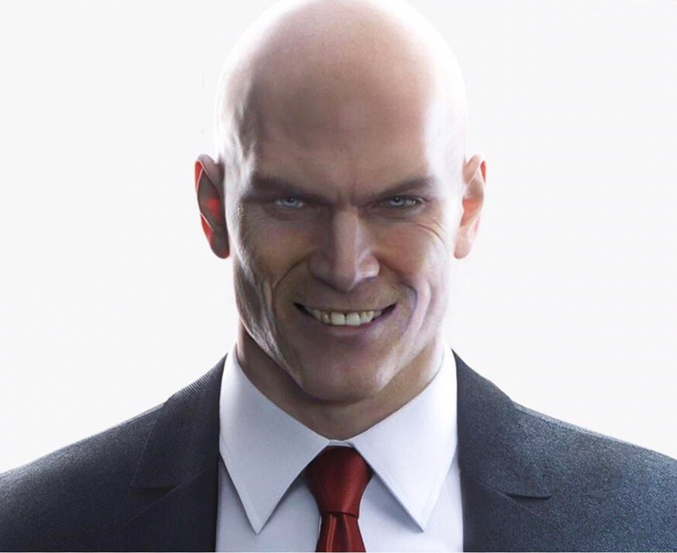 Agent 47 smiling.