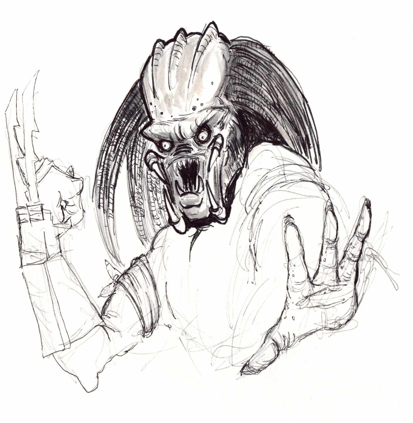 Ink wash sketch of a Predator.