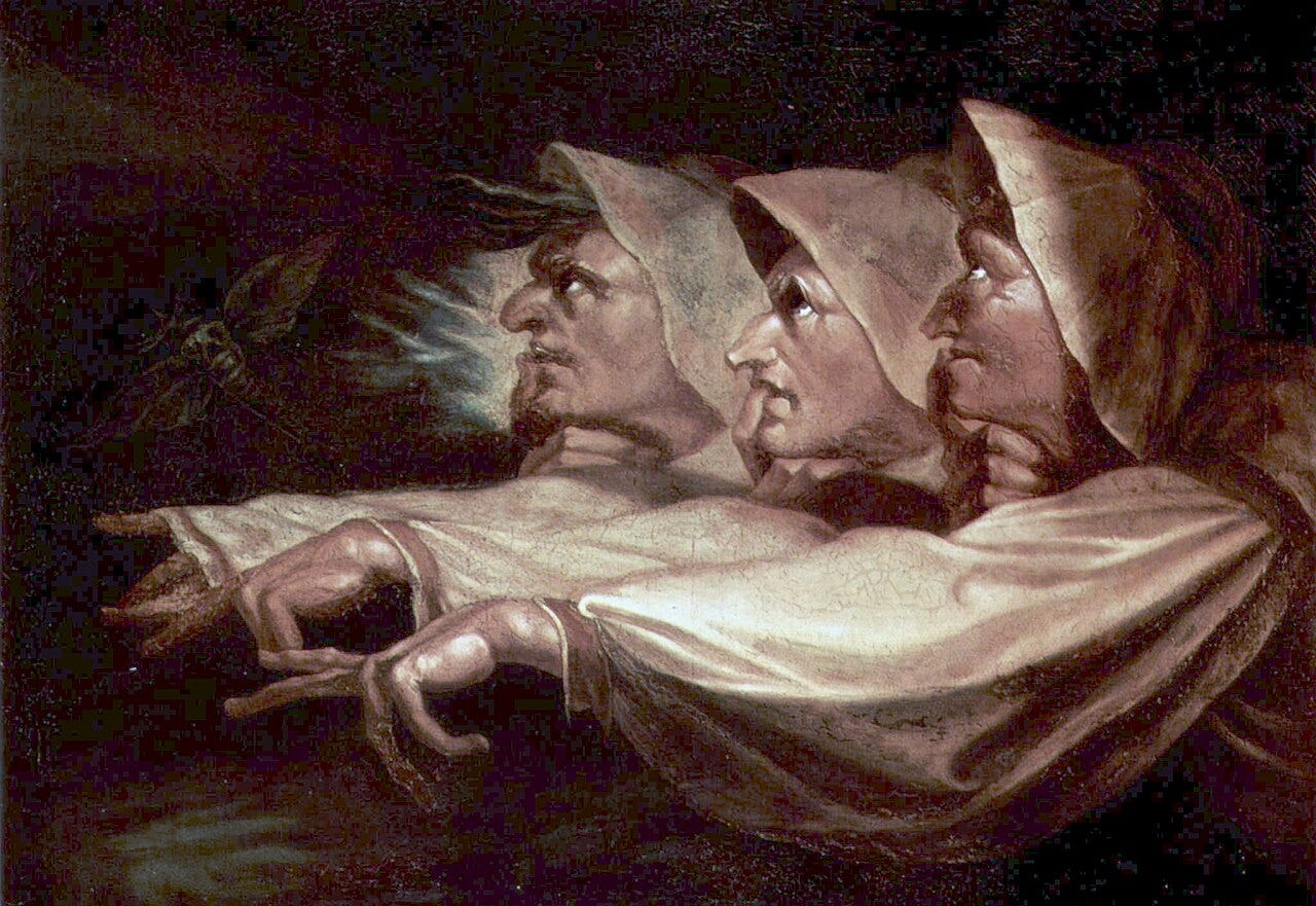 Three hags in profile pointing, from Macbeth Three hags in profile pointing, from Macbeth