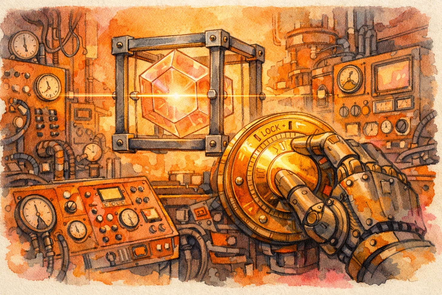 A mechanical hand adjusting a dial to set constraints for high-quality AI tech consulting and technical specs.
