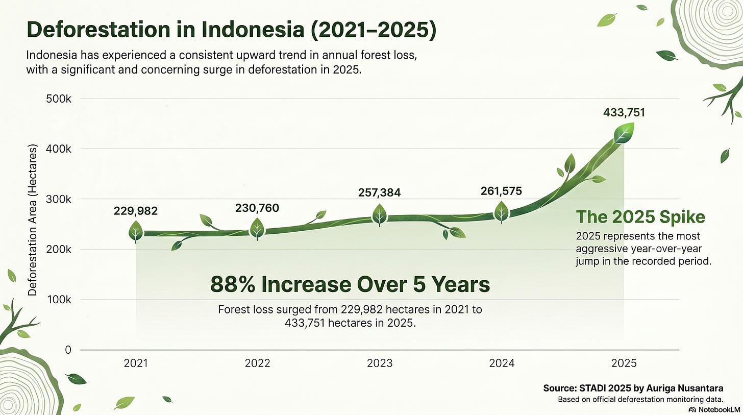 An infographic showing the increase in deforested area in Indonesia