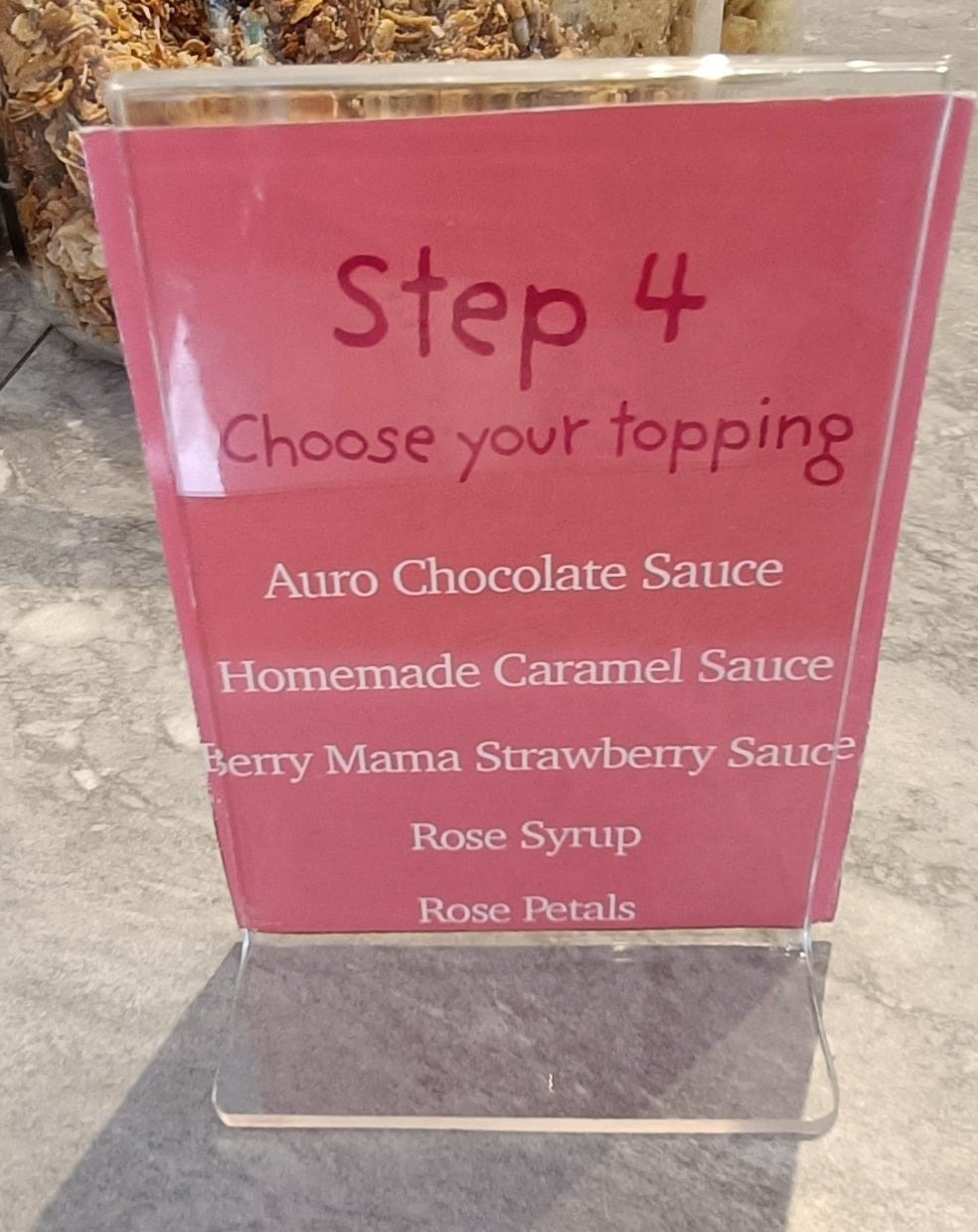 Berry Mama Step 4 Sign with Toppings options