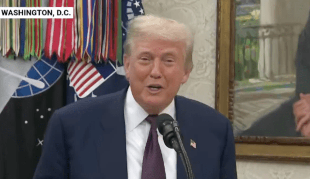 President Trump ends his Oval Office press conference with a little roast of CEO Tim Cook