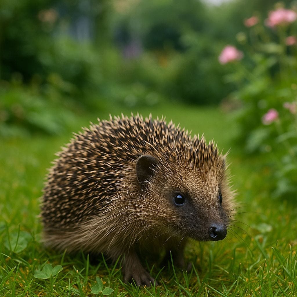 Hedgehog Foraging in a Garden