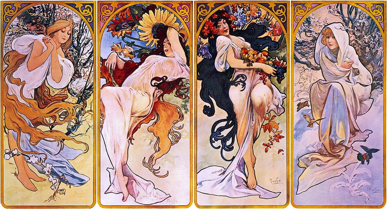 Mucha Seasons Art Nouveau panels Mucha Seasons Art Nouveau panels