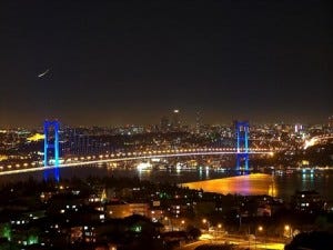 istanbul at night, Bosporus Bridge, arriving in Istanbul at night transport from Sabiha Gokcen to Sultanahmet