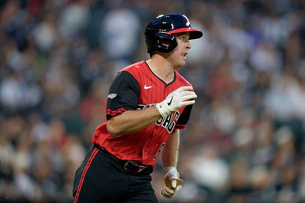 Kyle Teel of the Chicago White Sox advances to first base in a game against the Kansas City Royals at Rate Field on June 6, 2025 in Chicago, Illinois.