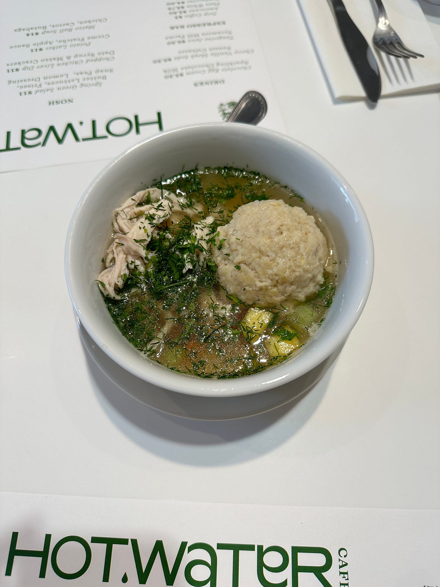 Hot Water Cafe's matzo balls soup