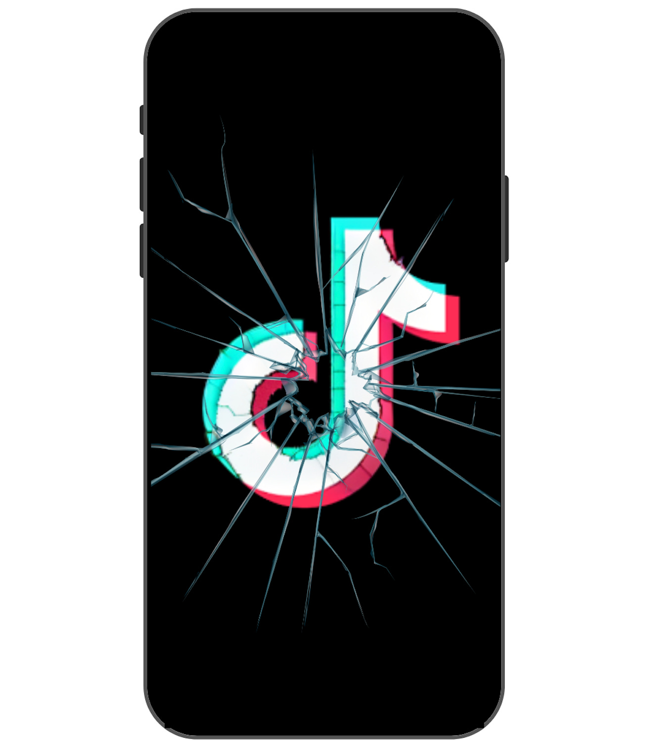 phone screen cracked with a TikTok logo on the screen