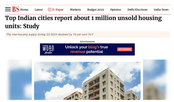 India has 1 million unsold units. And nearly two-thirds of these belong to the affordable and middle-income categories.
