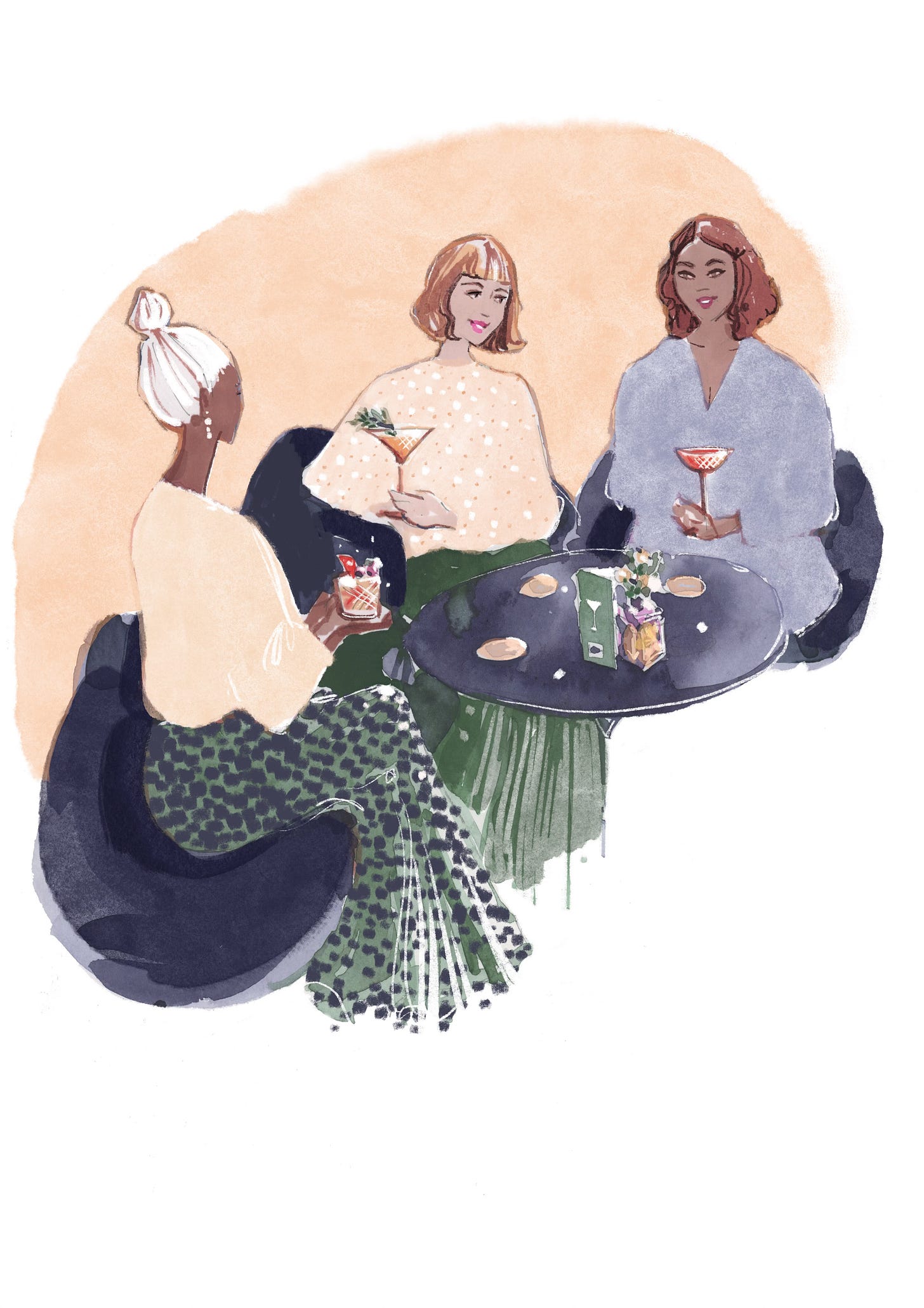 illustration of women drinking cocktails