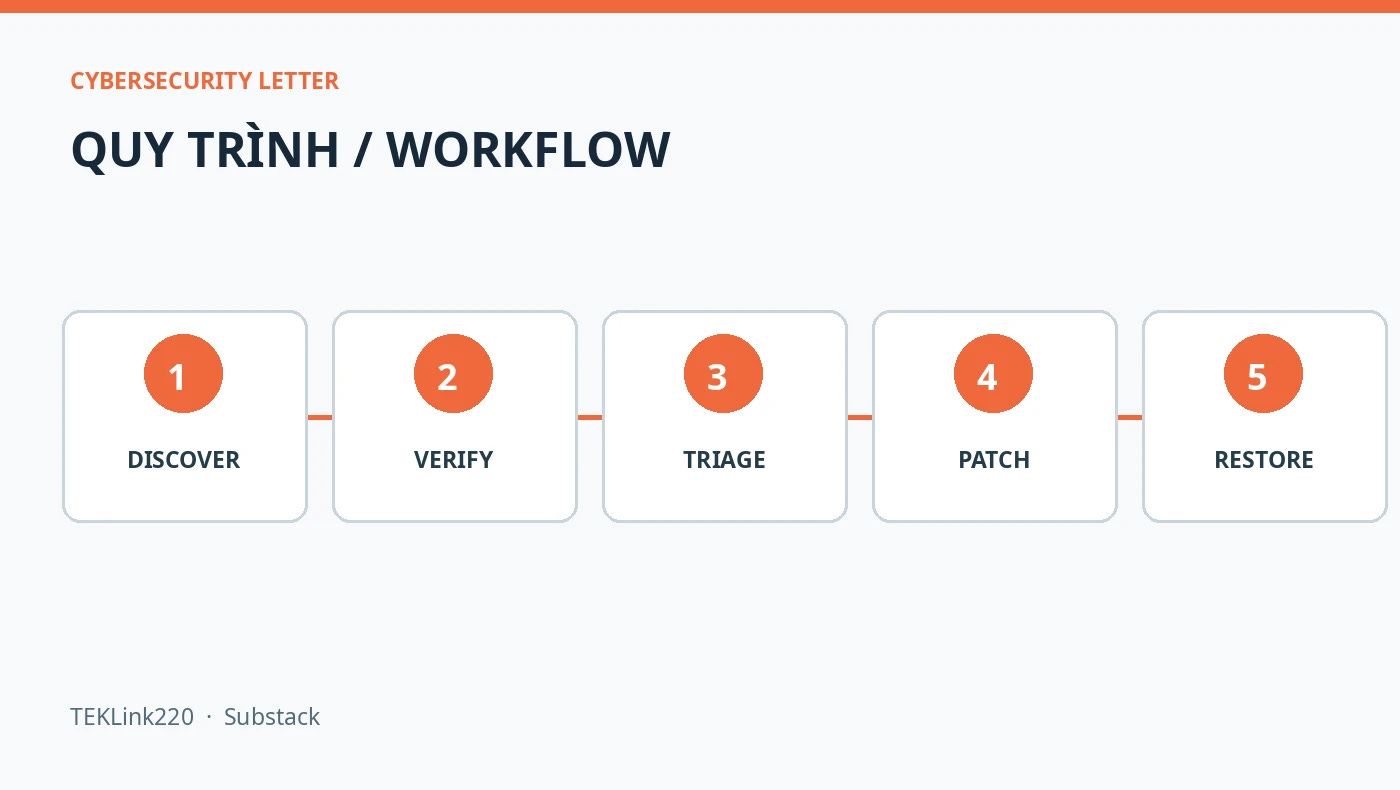 Quy trình năm bước: Discover, Verify, Triage, Patch, Restore