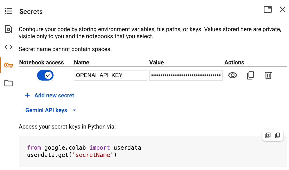 Secrets in Google Colab