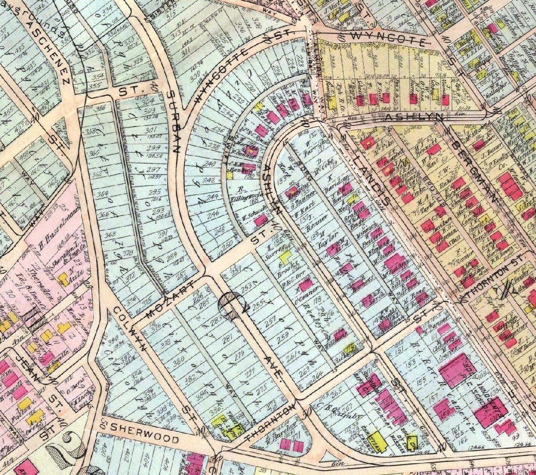 1923 street map of the area that would become Sheraden Park in Pittsburgh.