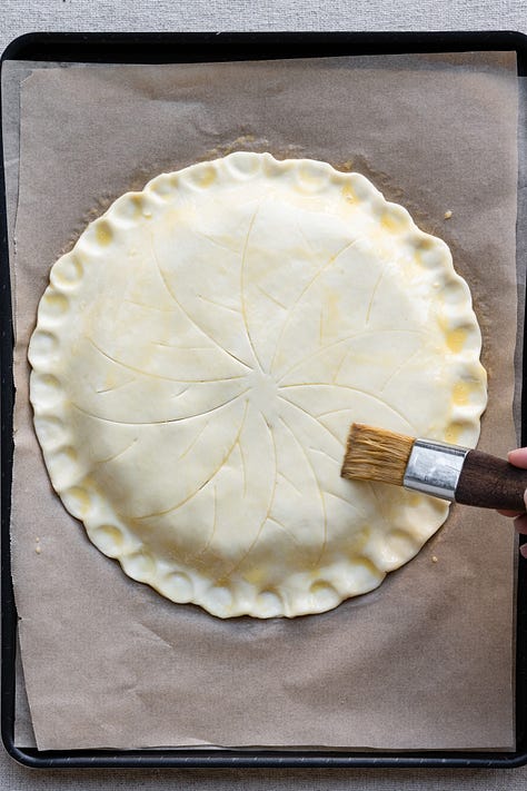 Overhead process shots of a galette de rois.