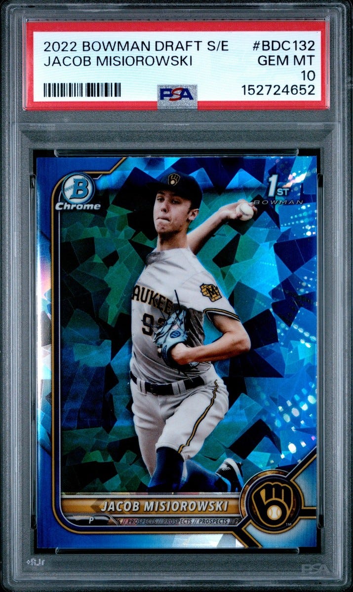 2022 BOWMAN DRAFT CHROME SAPPHIRE EDITION #BDC132 JACOB MISIOROWSKI PSA 10 2022 BOWMAN DRAFT CHROME SAPPHIRE EDITION #BDC132 JACOB MISIOROWSKI PSA 10