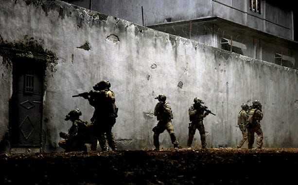 Clockwise from top left: Promotional image for Zero Dark Thirty, Call of Duty: Modern Warfare 2 (2022)'s Ghost, Still frame from Sicario, Promotional image for Ready or Not