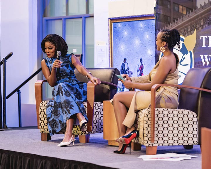 Keke Palmer being interviewed live by Dr Chanda at Wilmington Public Library.